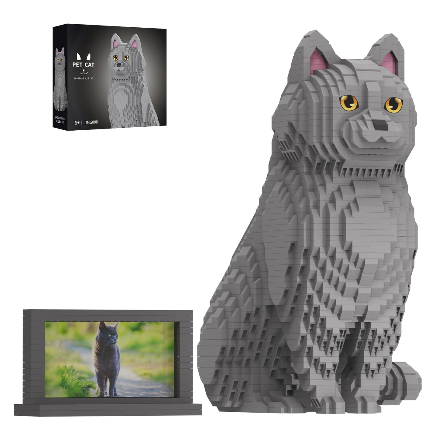 HJPLPXH Animal Cat Adorable Pet Blue Cat Micro Building Blocks Set with Secret Hidden Storage Box Inside! Ideal Toy for Cat Love