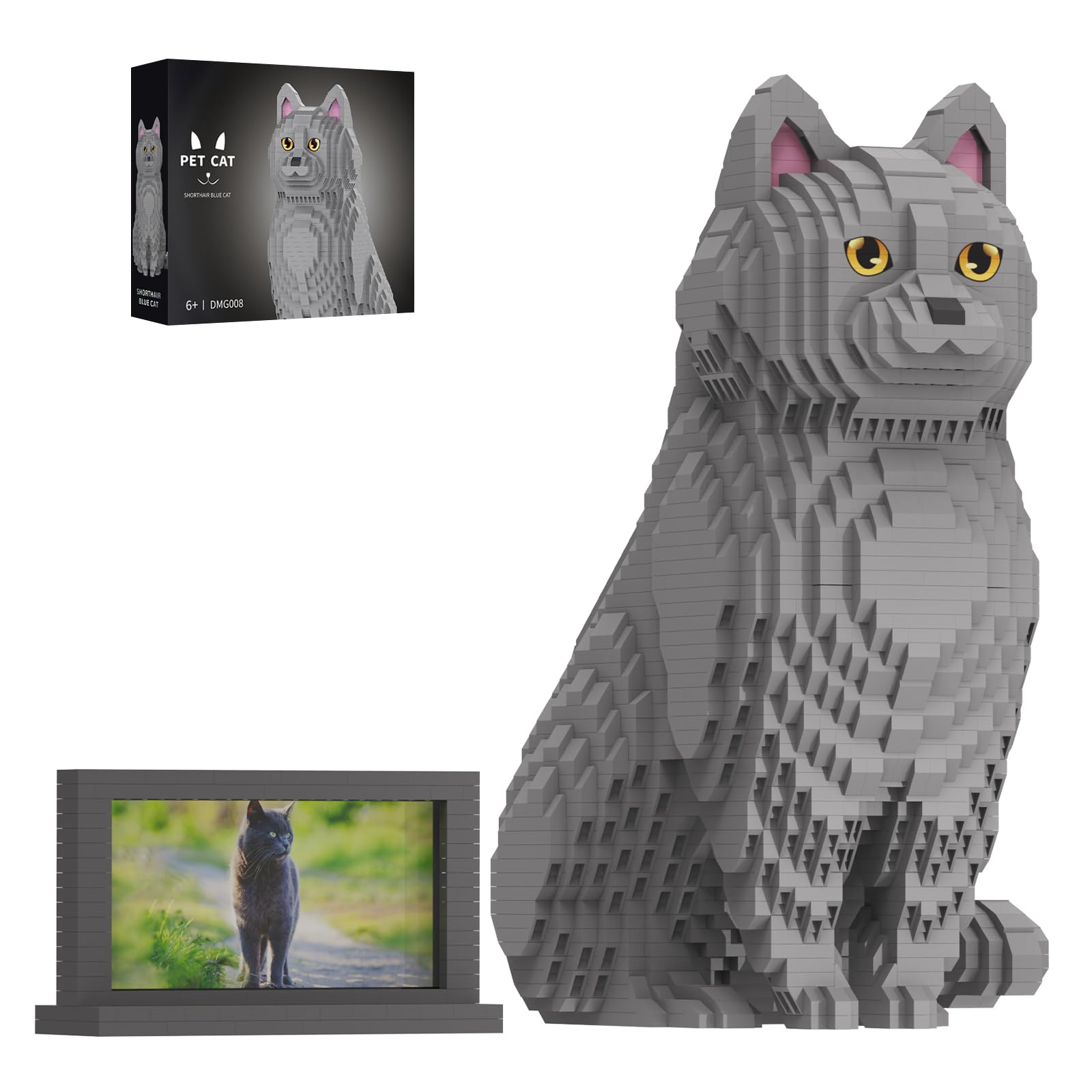 HJPLPXH Animal Cat Adorable Pet Blue Cat Micro Building Blocks Set with Secret Hidden Storage Box Inside! Ideal Toy for Cat Love