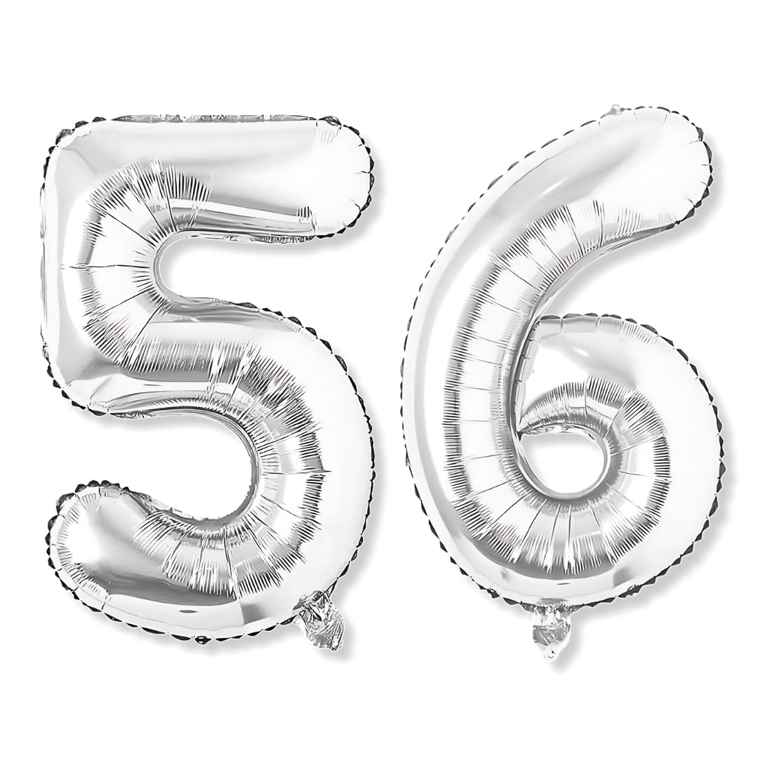 Flyloons 56 number Silver Foil Balloon 16 inch Size Birthday Decoration Items Pack of 2 | 56th Year Balloons | Fifty Six
