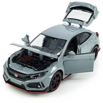 Civic Type R Toy Car Hatchback Sports Diecast Model Car 1/32 Scale Metal Pull Back Vehicles, Doors Open Light Sound, Toys for Bo