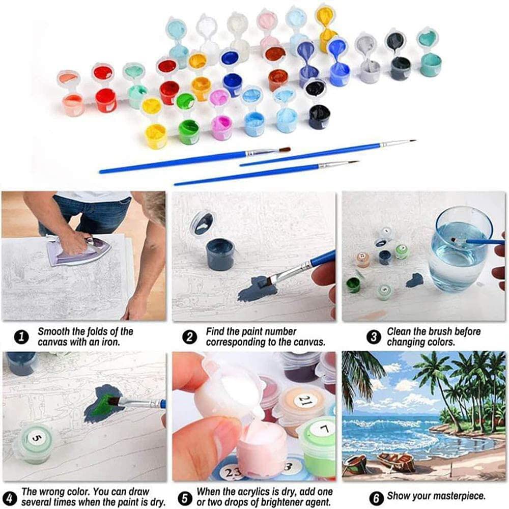 Fqovkyn 6 Pack Paint By Numbers For Adults- Diy Acrylic Painting Paint By Numbers Kits On Canvas Without Frame, Simple Flower Oi