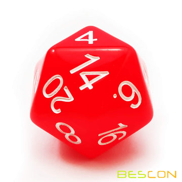Bescon Jumbo Glowing D20 38MM, Big Size 20 Sides Dice Red Glow in Dark, Big 20 Faces Cube 1.5 inch