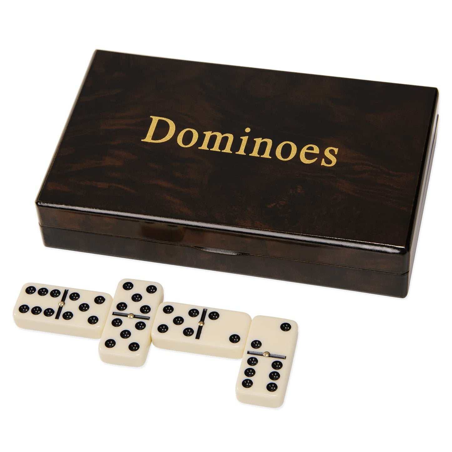 ZOOCEN Dominos Set -Heavy Weighted Black Dot Classic Dominoes Set -28 Tiles Pack in Wooden Case