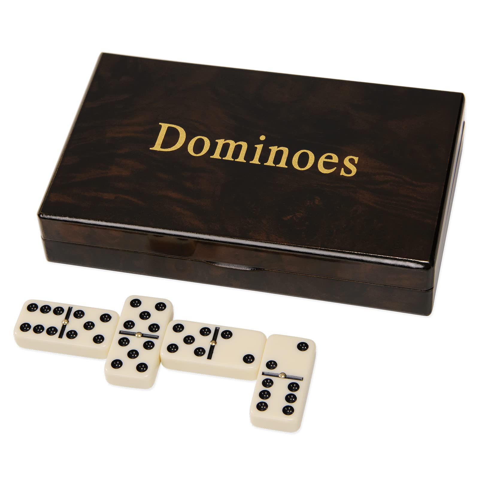 ZOOCEN Dominos Set -Heavy Weighted Black Dot Classic Dominoes Set -28 Tiles Pack in Wooden Case