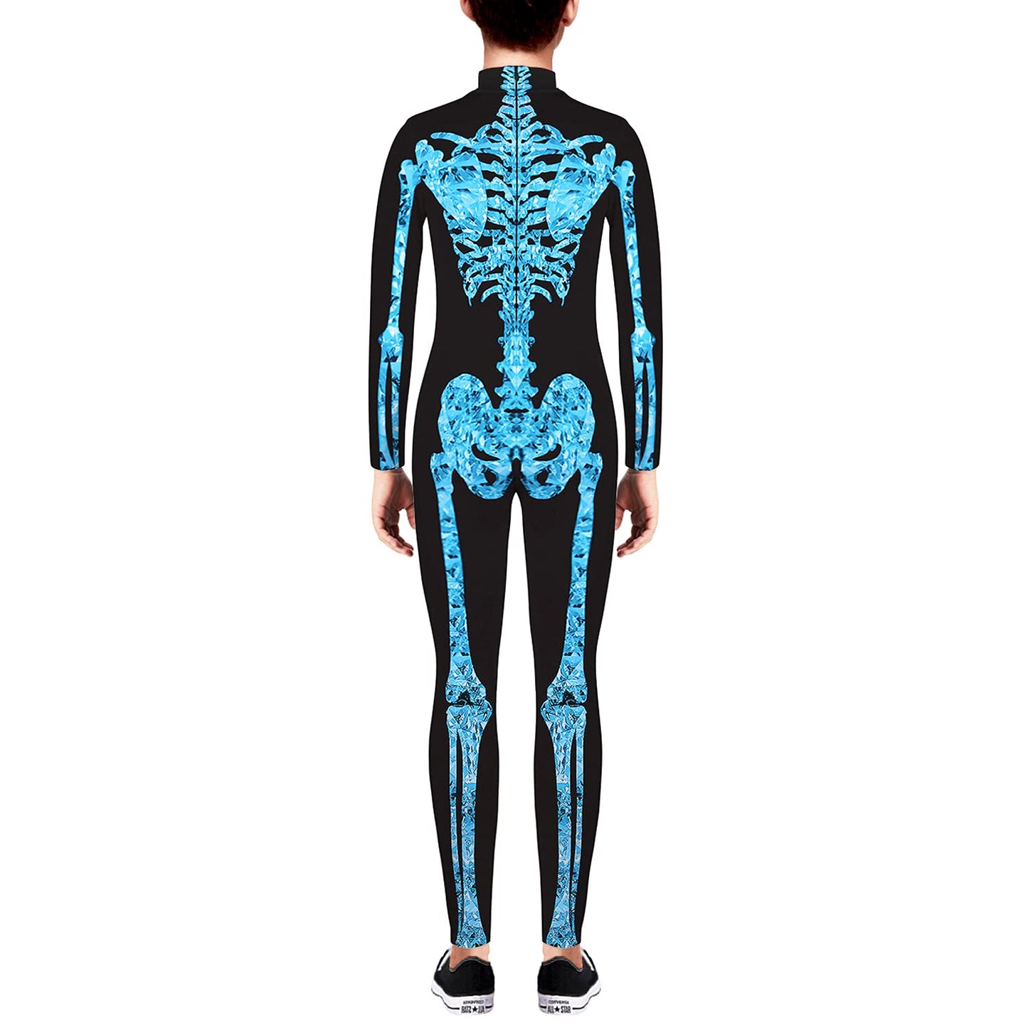 Remimi Skeleton Costumes For Boy Halloween Kids Long Sleeve Zip Back Black Bodysuit Outfits Onesie Blue M
