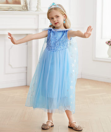 Itvti Little Girl Princess Dress Halloween Carnival Cosplay Costume With Accessories Blue, 5-6 Years (Tag 130)