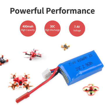 Crazepony 400mAh 2S 7.4V 30C LiPo Battery Pack with JST Plug for Micro FPV Racing Drone Quadcopter