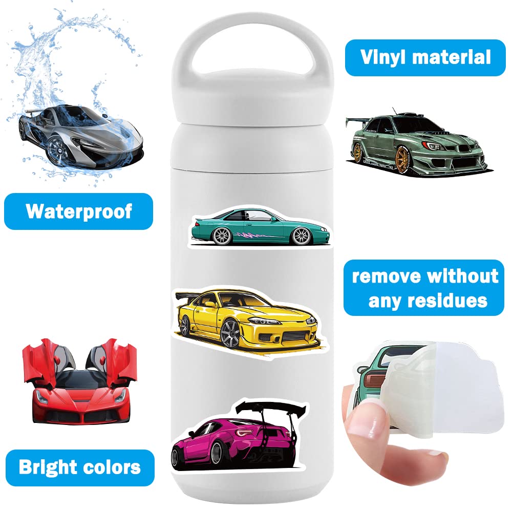 Dulefun 100Pcs Jdm Car Stickers, Racing Sport Car Stickers Vinyl Waterproof For Water Bottles Laptop Guitar Skateboard Scrapbook