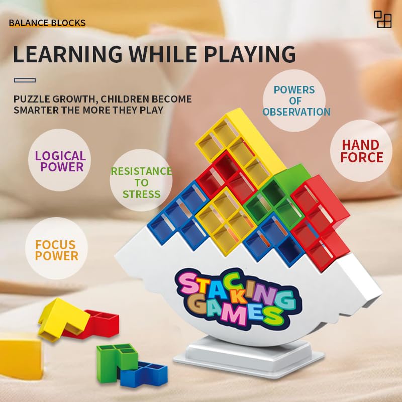 iuuoi 64 PCS Tetra Board Game for Kids and Adults, Balance Stacking Game for 2 Players+ Party, Family and Friends,Tower Stack Te
