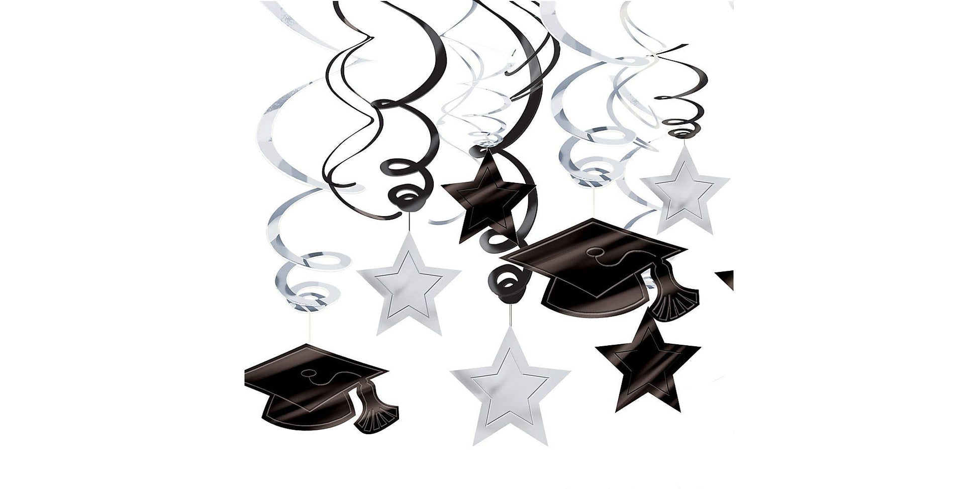 Amscan Graduation Hanging Foil Swirl Decoration, White and Black, 30 Pcs