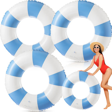 Foilswirl 3 Pcs 47.24 Inch Swimming Ring Jumbo Pool Floats Striped Pool Rings Inflatable Tube Pool Tube For Adult Swimming Pool 