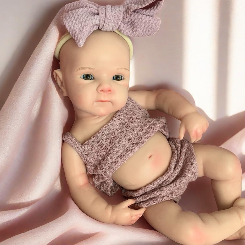 Yokyyi Reborn Baby Doll - 13 Inch Bettie  Anatomically Correct  Realistic Soft Silicone Doll with Dark Pink Bow Dress