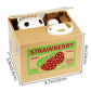 HmiL-U Cat Stealing Money Bank, Large Strawberry Piggy Bank, Cardboard, Model 8803, Automatic Coin Saver Gift for Kids