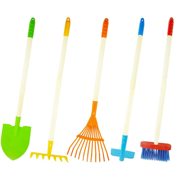 Pomiku Kids Shovel, Rake For Leaves, Spade, Hoe And Broom, 5Pcs Kids Garden Tools, Gardening Yard Outdoor Toy Gifts For Boys Gir