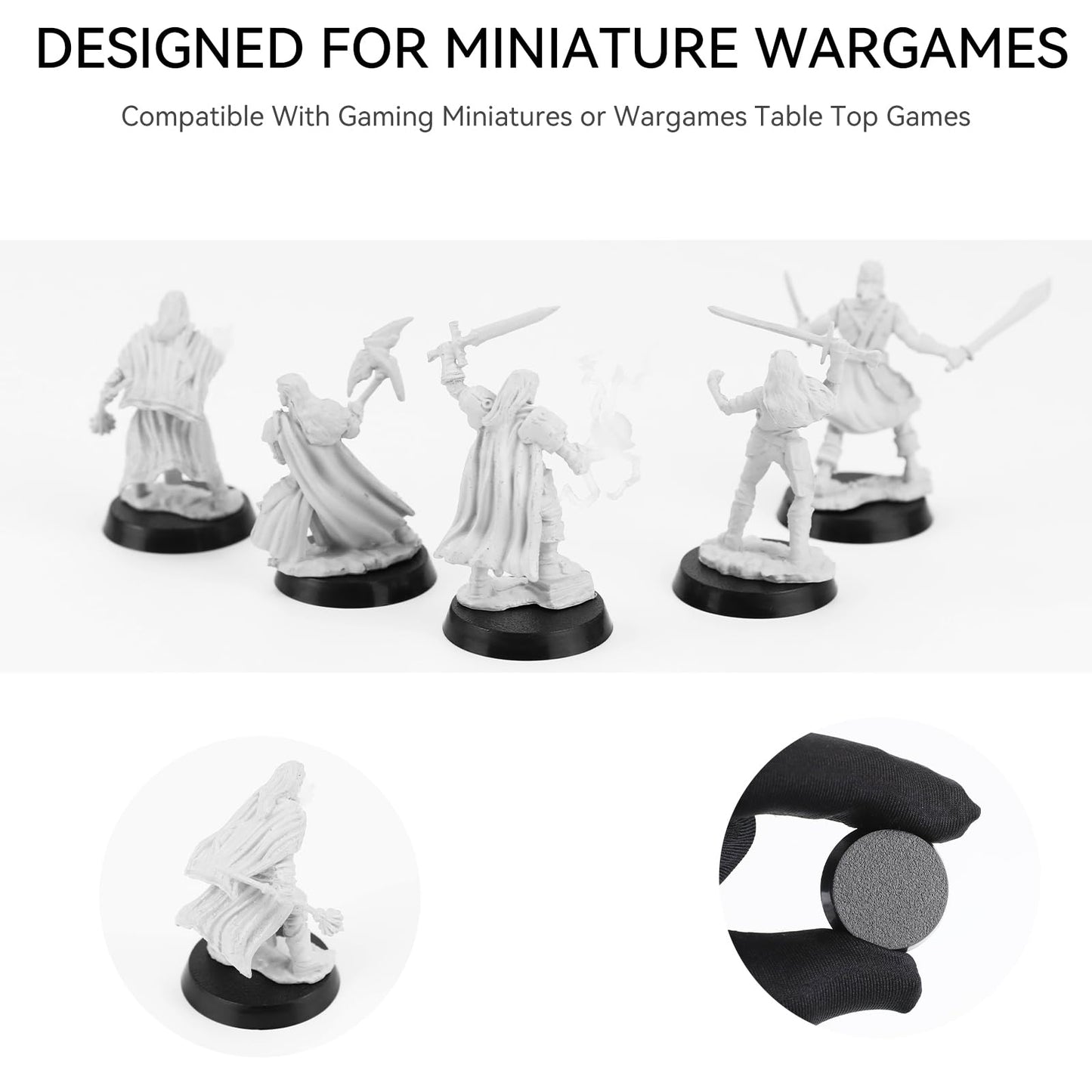TITAWU 100PCS Miniature Bases+120PCS Adhesive, 25mm/0.98inch Textured Plastic Black Round Model Base for Gaming Miniatures or Wa