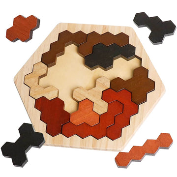 Skrtuan Wooden Hexagon Puzzle For Kid Adults, Colorful Shape Pattern Block Tangram Brain Teaser Toy Geometry Logic Iq Game Stem Montessori Educational Gift For All Ages Challenge Children
