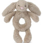 Jellycat Bashful Beige Bunny Stuffed Animal Ring Rattle  7 inches - Bunnies & Rabbits Plush Rattle for Babies - Baby Gift