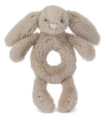 Jellycat Bashful Beige Bunny Stuffed Animal Ring Rattle  7 inches - Bunnies & Rabbits Plush Rattle for Babies - Baby Gift