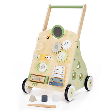 Wooden Baby Push Walker And Toddler Pull Learning Activity Toy - Develop Motor Skills & Creativity - Multiple Activities Center 