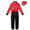 Lmyove Kids Race Car Driver Costume Boys Girls Racing Halloween Play Role Dress Up Racer Jumpsuit And Car Cap Toddler 3-9Y (Large, Red)