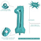 Vonokee 40 Inch Teal Blue Giant Number Balloons 1, Jumbo Digital Foil Mylar Balloon For Birthday Party Wedding Anniversary Celeb