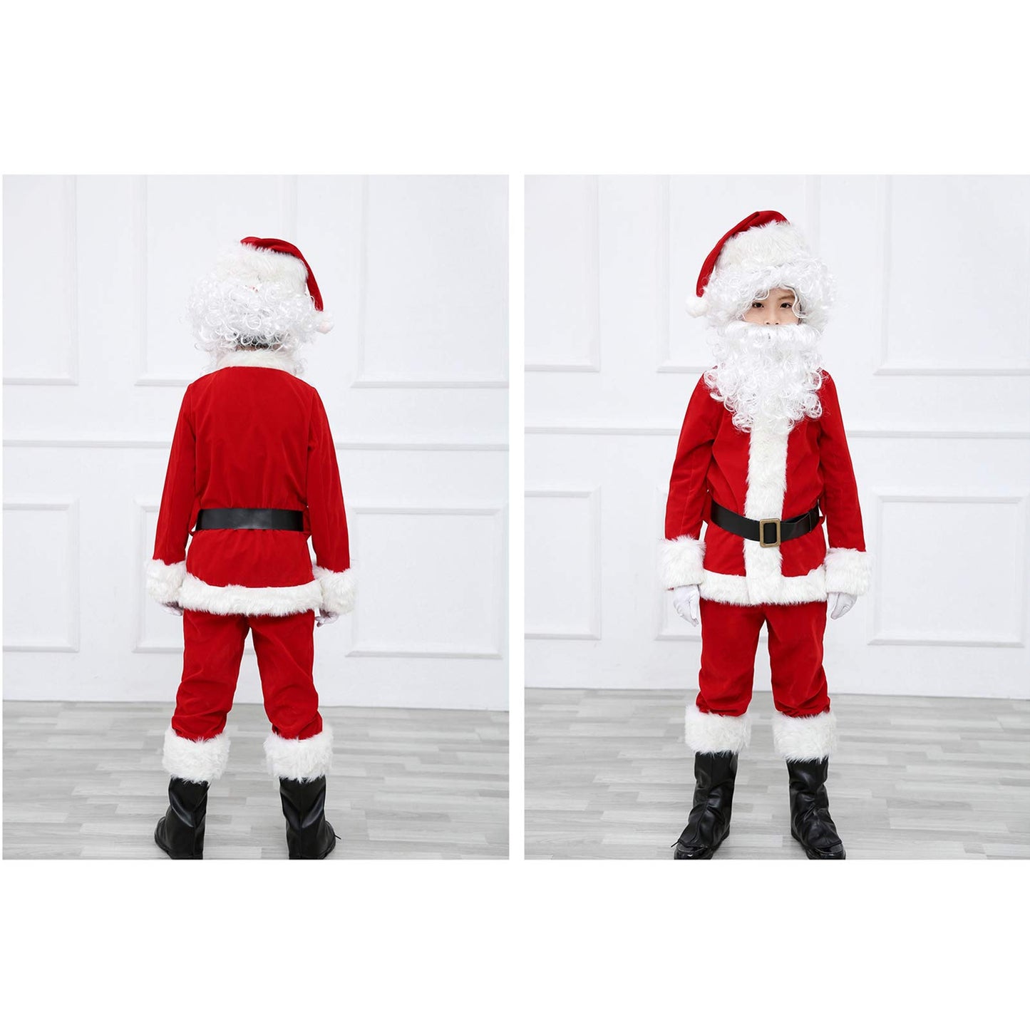 Elfjoy Children'S Santa Suit Kids Christmas Halloween Costume Cosplay Set Of 11 Pcs (Medium)