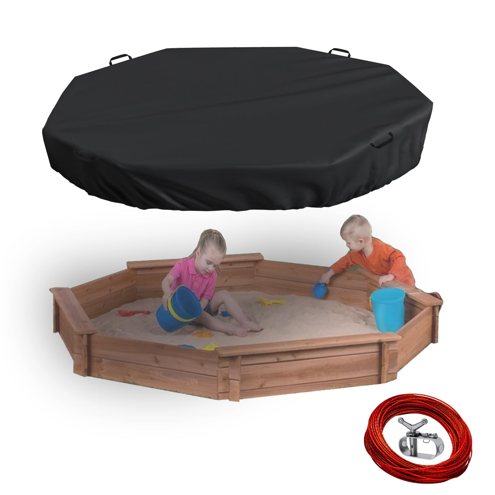 Waterproof Octagon Sandboxes Cover, Upgraded with Wire Rope & Winch Fixed Increase Stability, for 84 X 78 x 9 Kids Outdoor Woode