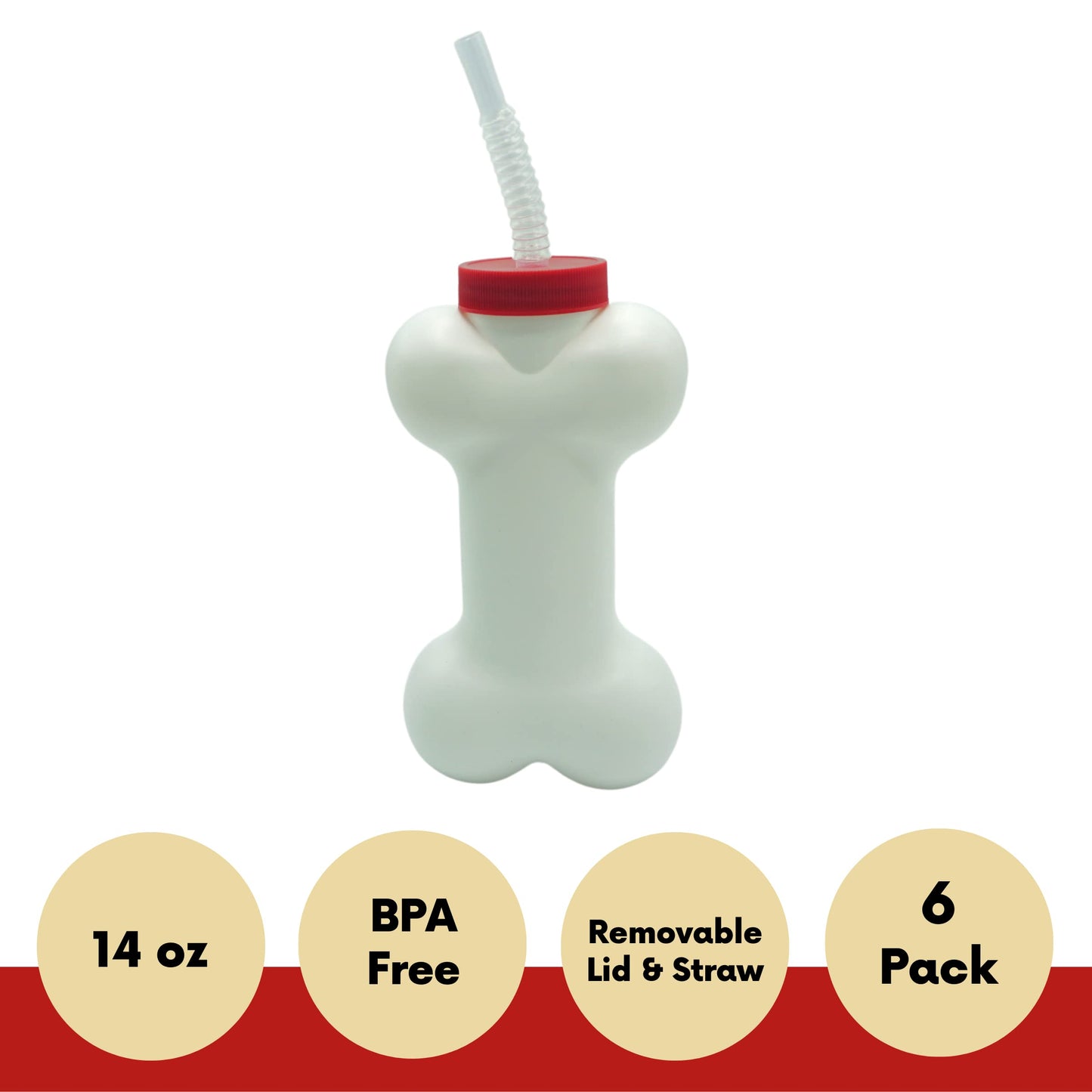 4Es Novelty Dog Bone Cups with Straw (6 Pack) 14 oz - Paw Dog Patrol Party Supplies, Dog Birthday Party Supplies Decorations, P