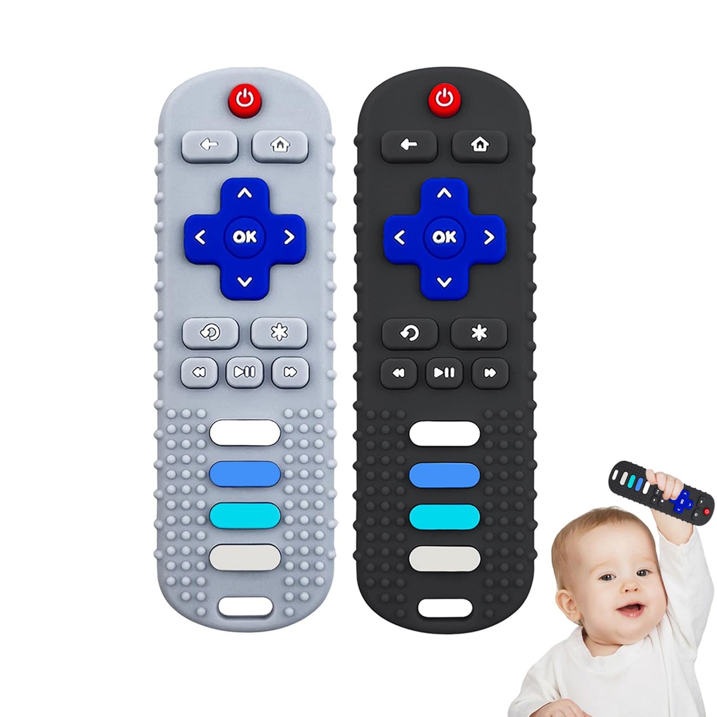 Yapromo Babay Teething Toys,Reomte Teether Toys, Silicone Chew Toy For Babies 18+ Months, Remote Control Shape Teething Toys, Early Educational Toy Bpa Free & Refrigerator Safe (Black&Grey)