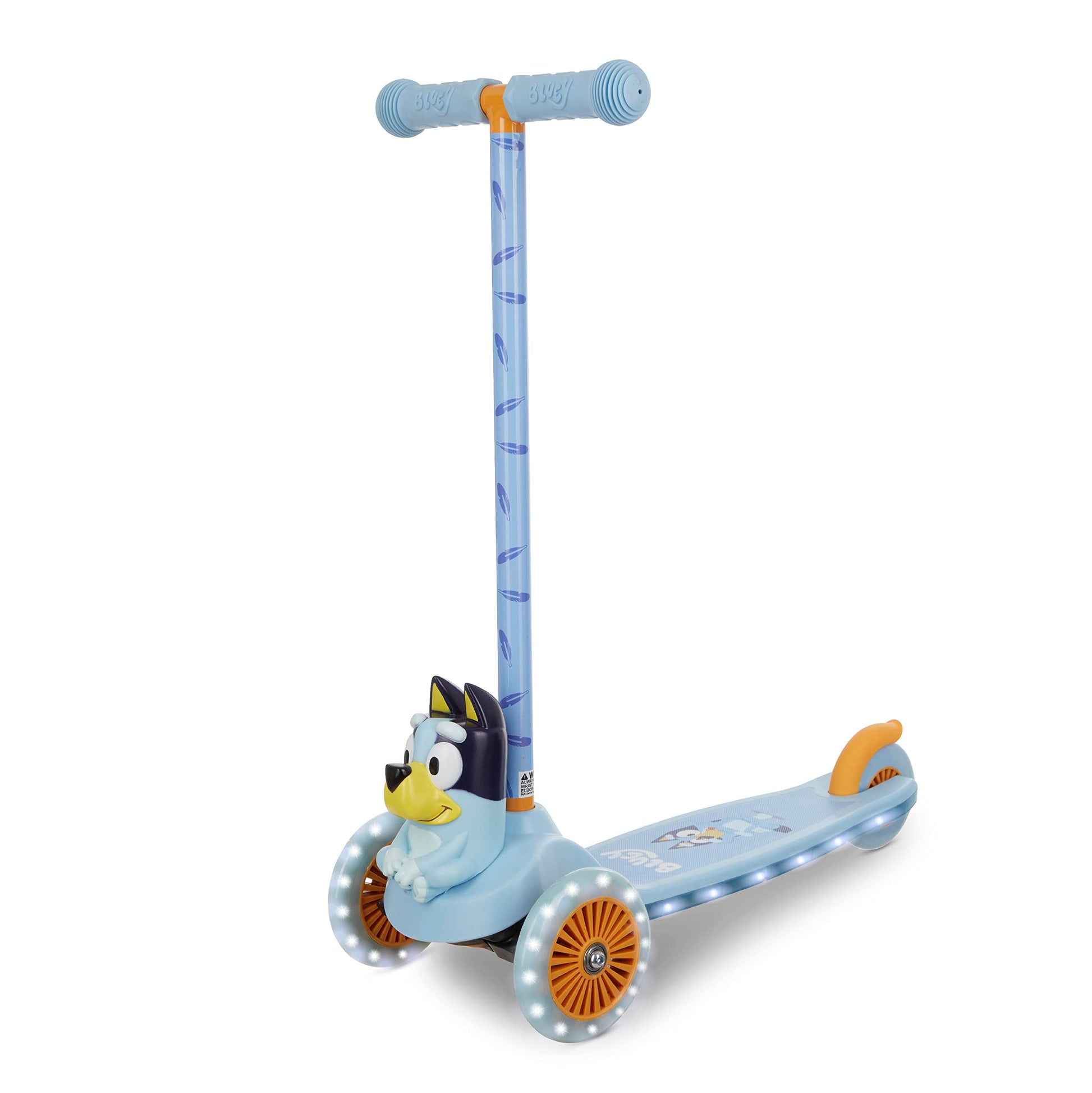 Bluey 3D Kick Scooter For Kids, Self-Balancing 3 Wheeled Light Up Scooter With Extra Wide Anti-Slip Deck, Rear Brake, Lean To St
