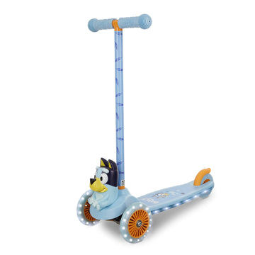 Bluey 3D Kick Scooter For Kids, Self-Balancing 3 Wheeled Light Up Scooter With Extra Wide Anti-Slip Deck, Rear Brake, Lean To St
