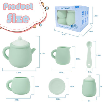 MCGMITT Silicone Tea Set, Tea Party Set for Little Girls Boys, 15 Pcs BPA Free Dishwasher Safe Pretend Tea Set for Toddlers Kids