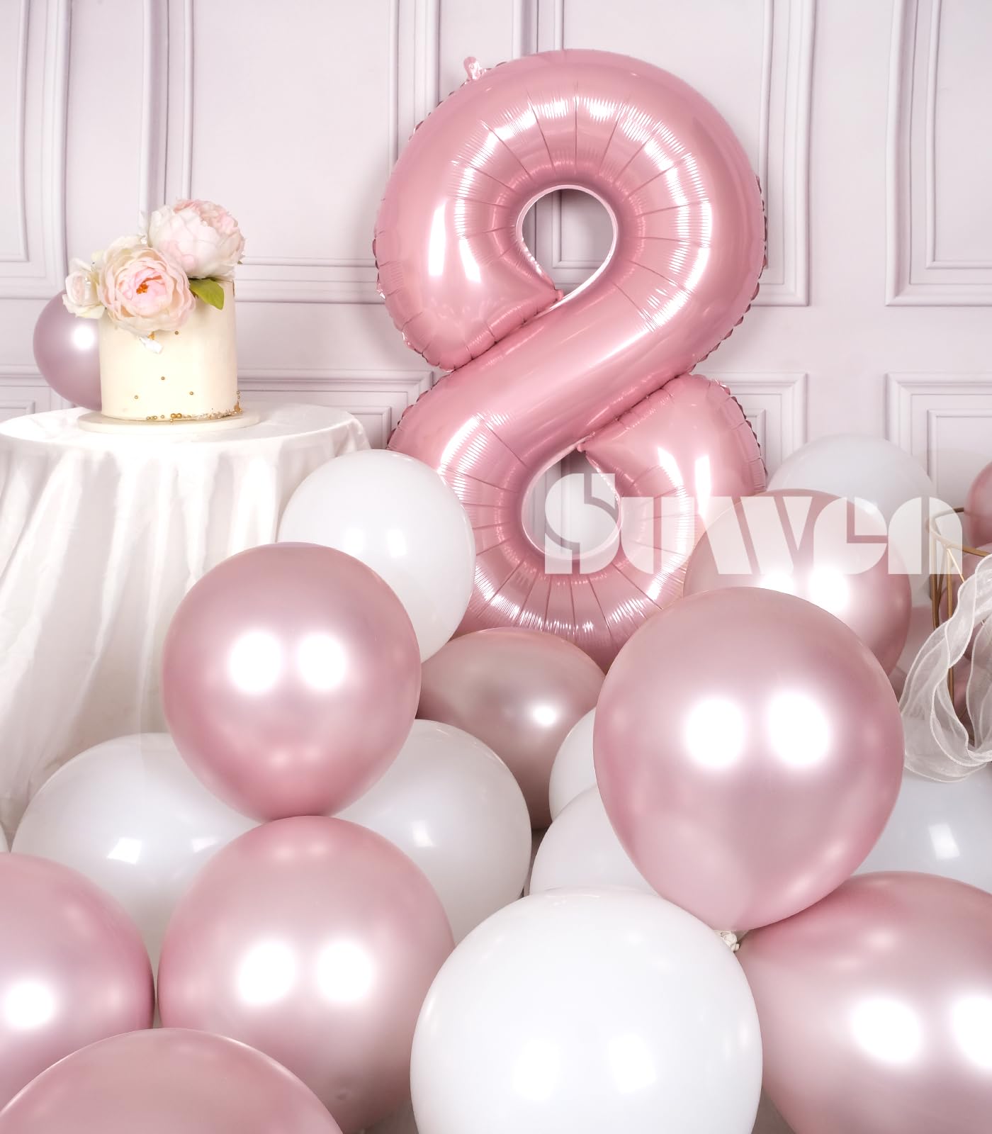 SUWEN 40 Inch Pink Foil Number 8 Balloon, Jumbo Mylar Birthday Party Decoration, Vinyl, 0-9 Happy 8th Anniversary Supplies
