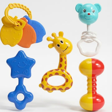 Baby Rattle Set For Newborn (5 Pcs)  Soft & NonToxic Teething Toys | Colorful Sensory Rattles For Infants, Tummy Time & Early 