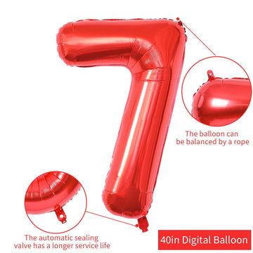 Toniful 40 Inch Red Large Numbers Balloons 0-9, Number 7 Digital 7 Helium Balloons, Foil Mylar Big Number Balloons For Birthday