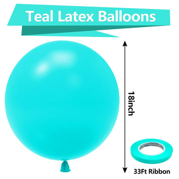 Bezente Teal Balloons 18 Inch - 30 Pack Large Thick Teal Balloons Big Round Turquoise Latex Balloons For Wedding Baby Shower Bir