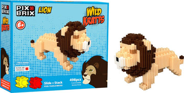 Pix Brix - Wild Kratts Toy Pixel Art Kit - Lion, 498 Pieces - Patented Slide + Stack Pixel Puzzle Building Bricks, Build & Colle