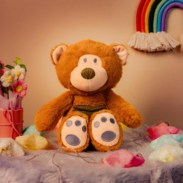 Mirada Cute Huggable Brown Bear With Pocket Plush Soft Toy | Dressed Stuffed Teddy For Baby Girls & Kids | Cute, Washable & Snug