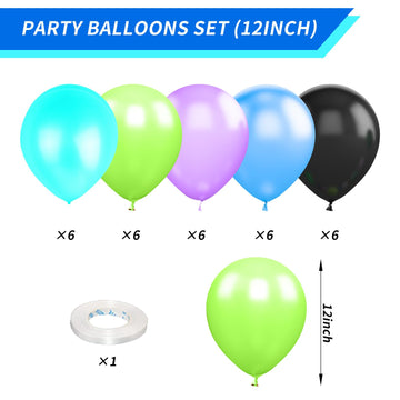 Green Purple Teal Balloons, 12 Inch Green Purple Teal Blue Black Balloons For Boys Girls Monsters Theme Birthday Party Baby Show