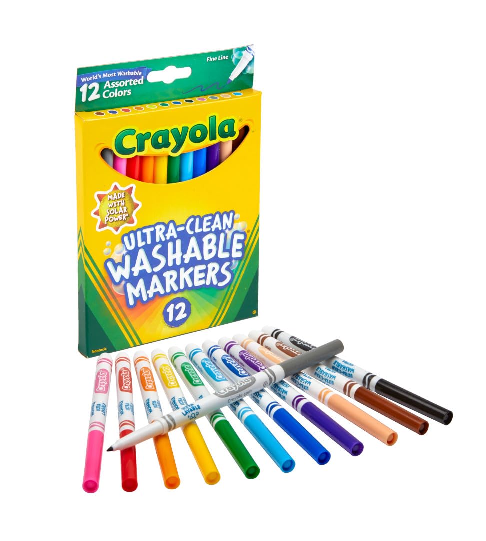 Crayola Ultra Clean Fine Line Markers (12ct), Washable Markers for Kids, Arts & Crafts, Coloring Book Markers, Toddler Gifts