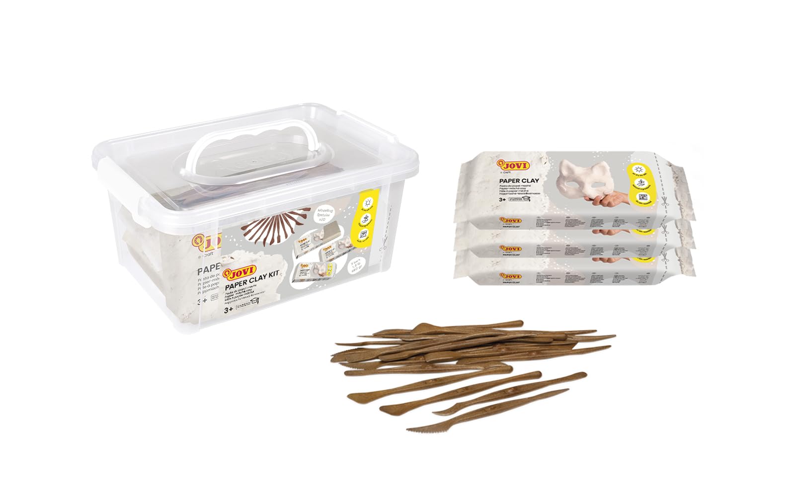 Jovi - Ready-to-Use Paper Mache Set, 3 x 1.5 lb Bars + 20 Modeling Spatulas