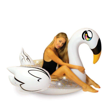 Poolcandy Inflatable Animal Pool Tubes & Swim Rings (Deluxe Swan Gold Glitter 48'' Inch Animal Swim Ring Pool Tube)