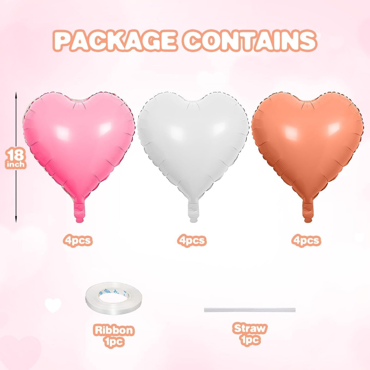 12 Pcs Heart Balloons, 18 inch Rose Gold and Pink Heart Shaped Balloons, Big Heart Helium Balloons, Heart Foil Balloons for Wedd
