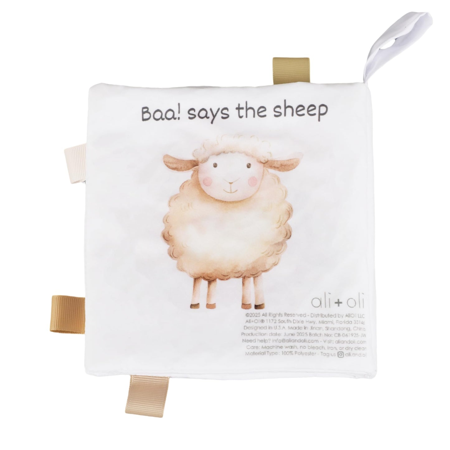 Ali+Oli Baby Cloth Book - Soft Sensory Crinkle Toy for Infants 0-12 Months - BPA Free Silicone - Colorful Farm Animals