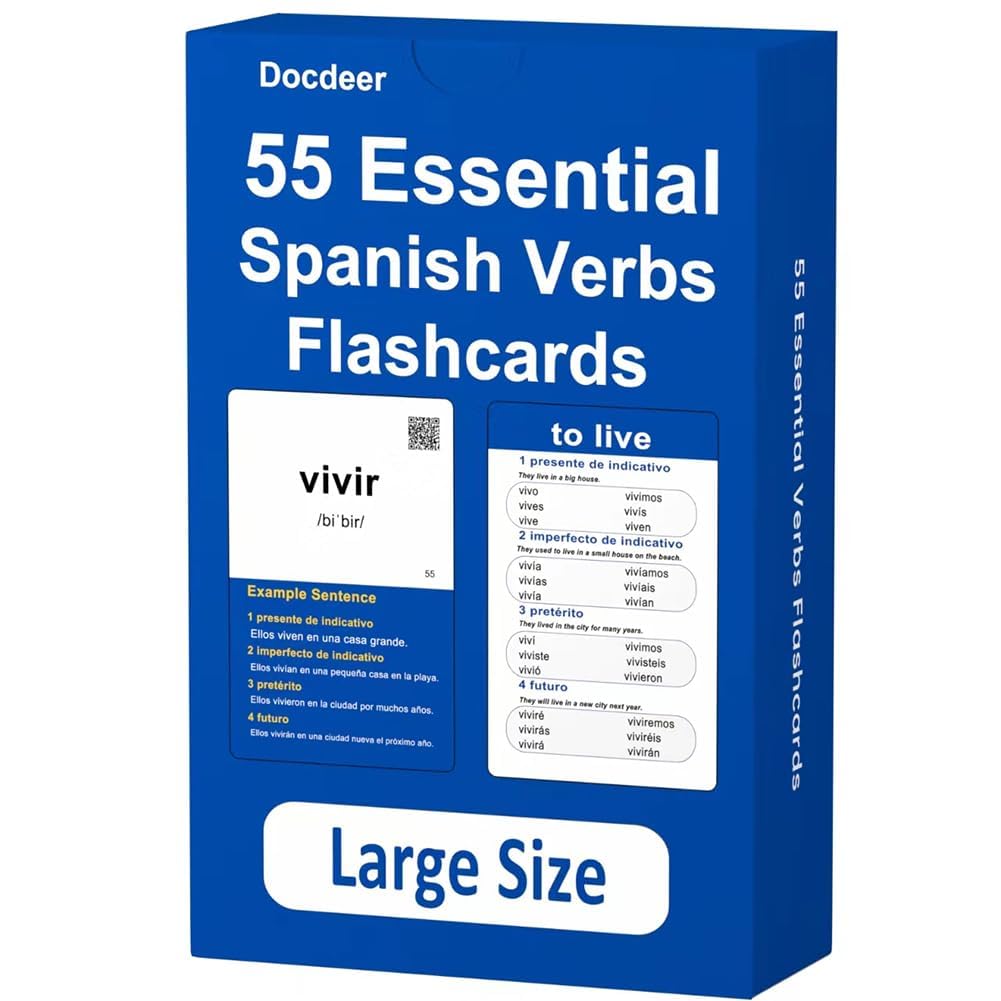 Spanish Verbs: 55 Spanish Essential Verbs Flash Cards Conjugated Through 4 Tenses Flashcards