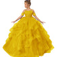 Zpvp Mustard Yellow Long Girls Pageant Dress Ruffles Princess Flower Girl Dress Beaded Appliques Tulle Wedding Party Costumes Us