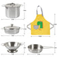 Sundaymot Play Kitchen Accessories, Wooden Play Food, Cooking Set with Stainless Steel Cookware Pots and Pans Utensils, Apron, C