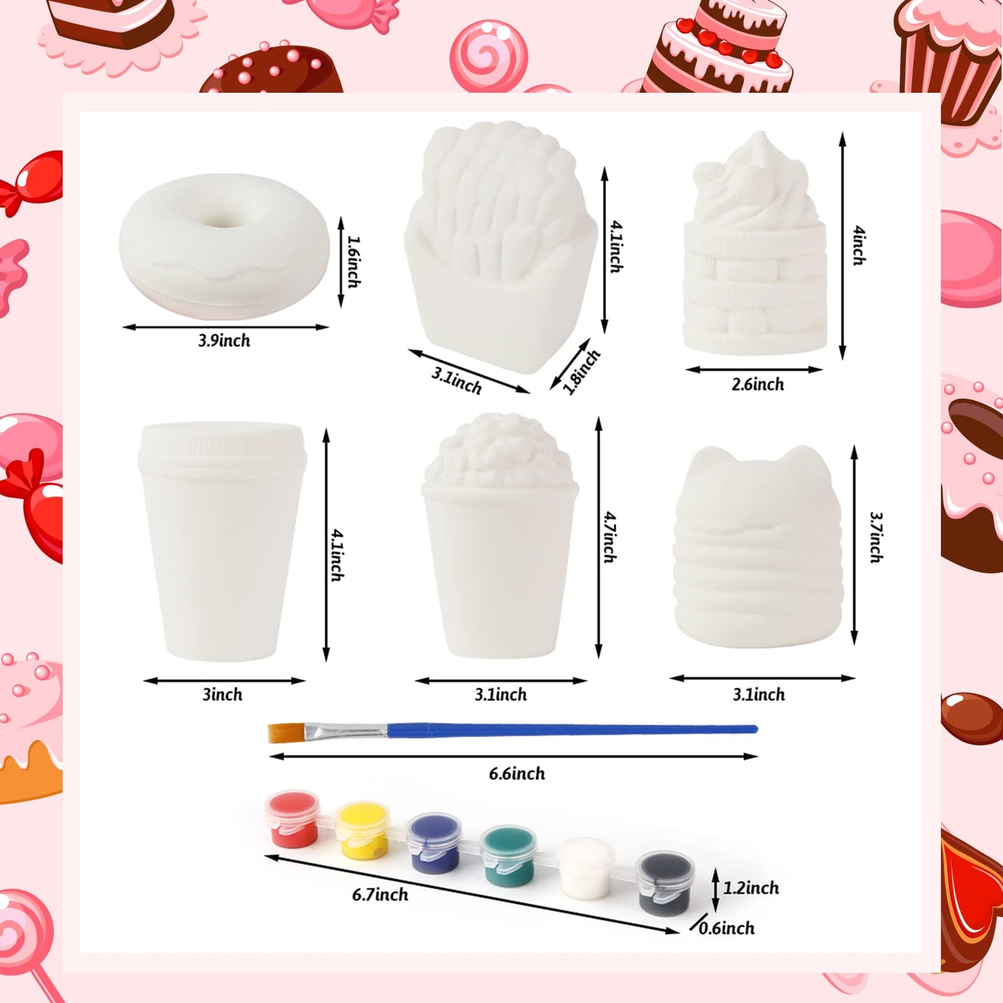 LovesTown 6 PCS Food Paintable Squishies Making Kit - Large DIY Craft Set for Kids, Perfect Christmas & Birthday Gift, Multicolored