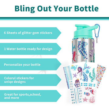 Gift For Kids, Decorate Your Own Water Bottle Kits For Girls Age 4-6-8-10-12, Mermaid Gem Stickers Crafts, Fun Diy Arts And Craf