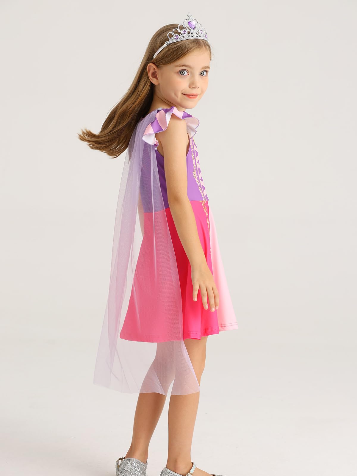 Wonderbabe Rapunzel Dress For Girls Purple Princess Costumes Dress Up Birthday Halloween Christmas Party Cosplay With Cape Size 5-6T